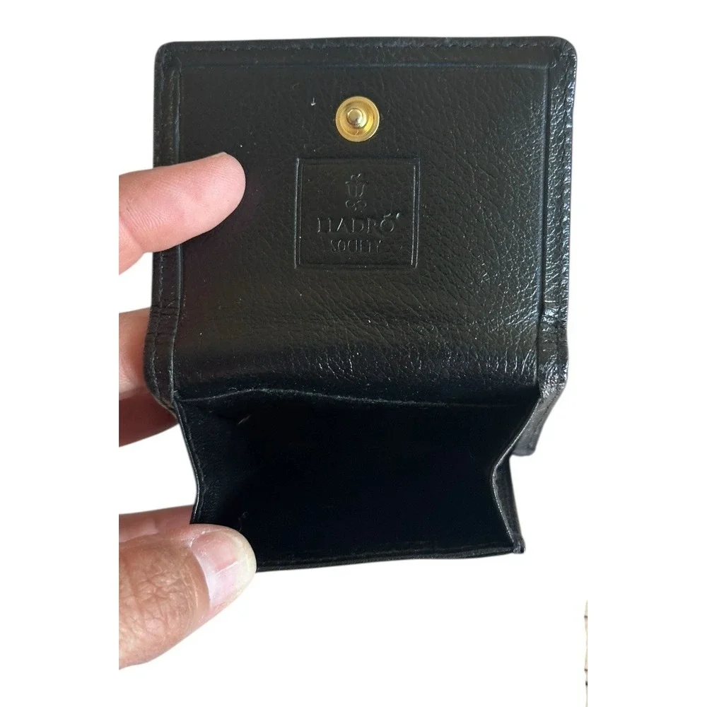 Vintage Lladro Society Black‎ Leather Coin Purse with Porcelain Logo & Pouch